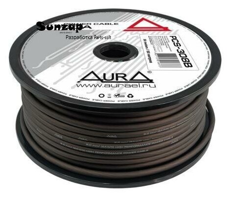 AURA PCS308B Кабель силовой, 8AWG8мм2, 50мкатушка, черный