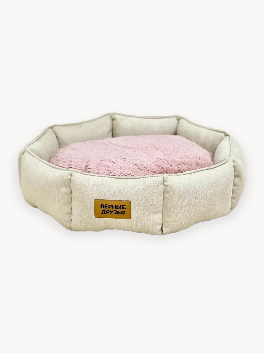 GLG Лежанка для кошек и собак с меховой подушкой "Донат". Бежевый, M. Размер 52х52х13 см.