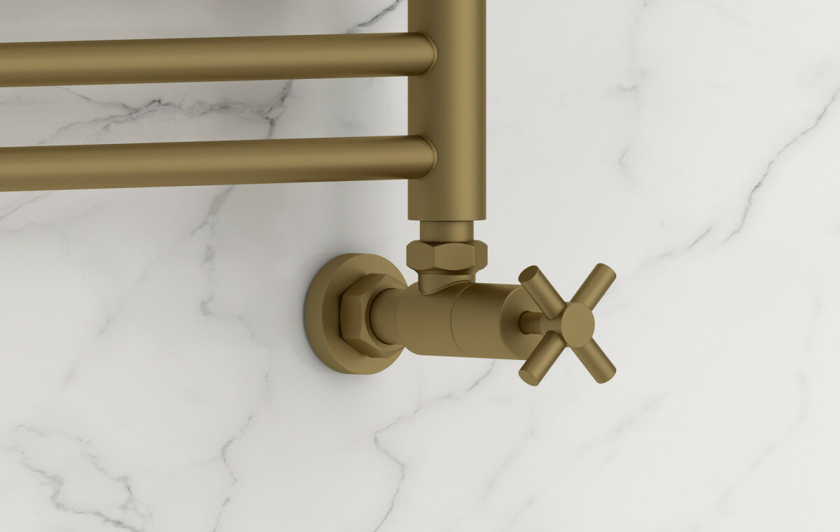 Вентиль Сунержа 032-1408-1234 Вентиль угловой, (крест) G 1/2" НР х G 3/4" НГ, матовое золото