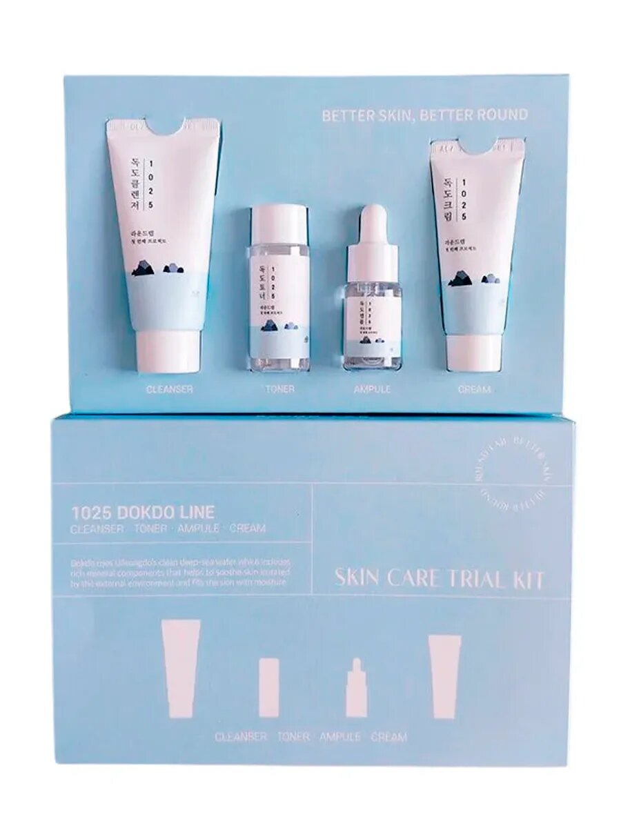 Дорожный набор с морской водой: пенка + тонер + сыворотка + крем Round Lab 1025 Dokdo Trial Kit 30+20+10+20 мл Korean