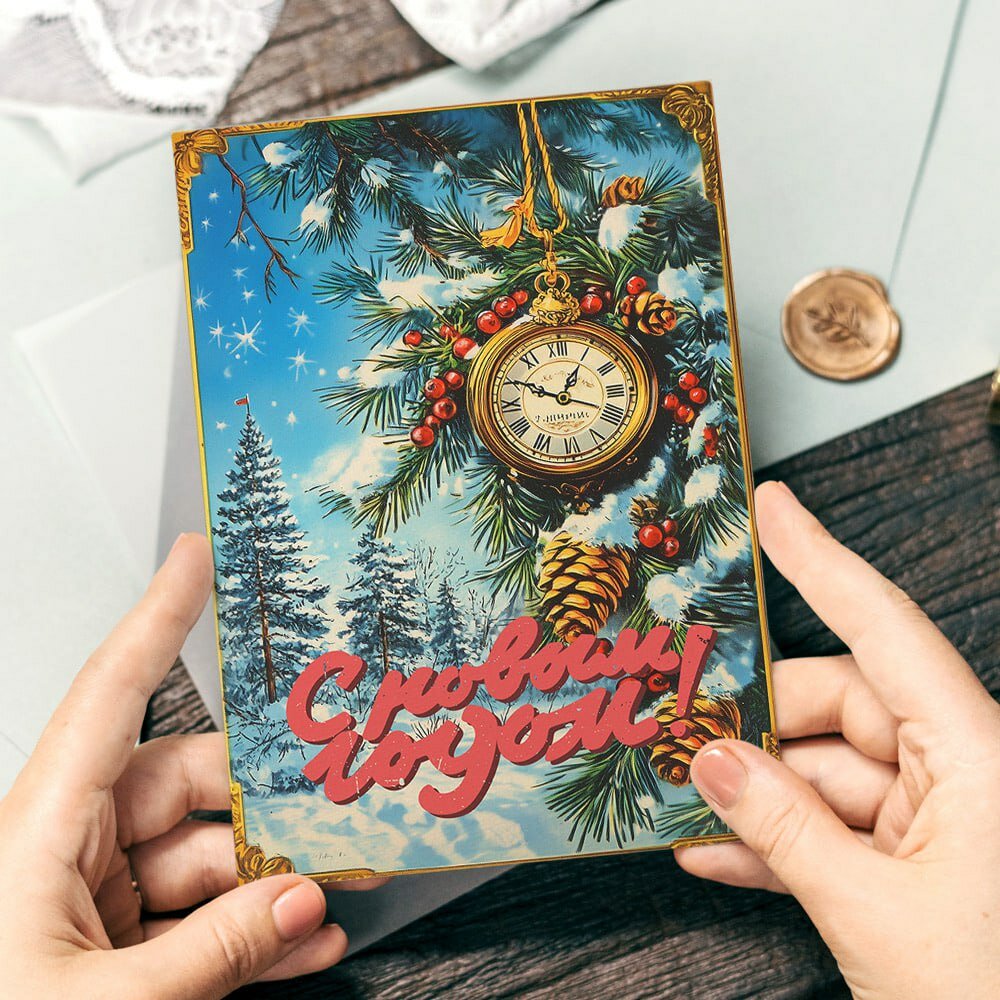 Новогодние винтажные открытки, Поздравительная открытка с Новым Годом , красивые яркие принты, формат А5