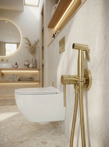 Изображение товара Смеситель скрытого монтажа с гигиеническим душем золотой / нержавеющая сталь / гарантия 5 лет