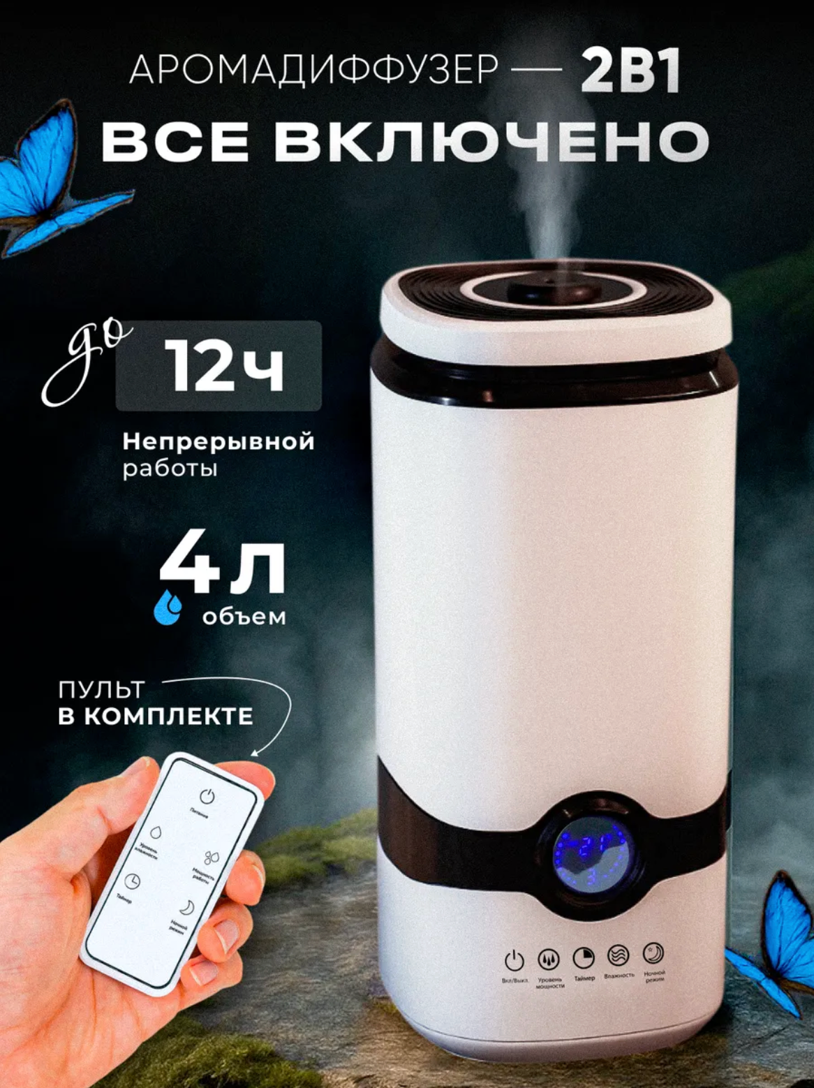 Увлажнитель воздуха - аромадиффузер 2в1, для дома ультразвуковой, бесшумный