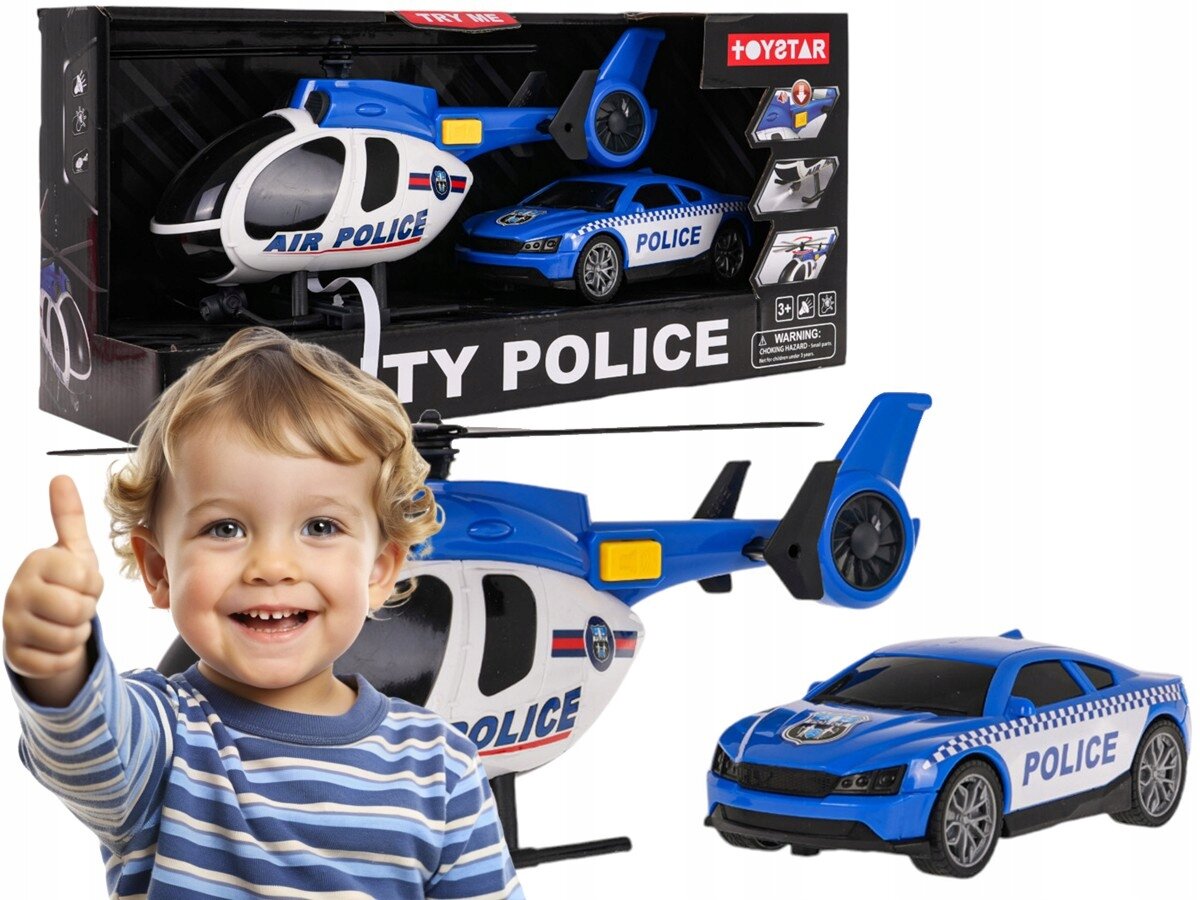 Игровой набор "Полицейский вертолет и машинка", со звуком и светом