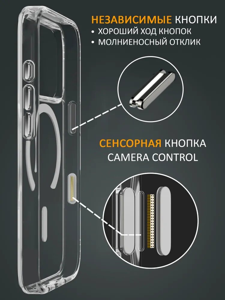 Чехол на айфон 17 Pro Max, c MagSafe, силикон, поликарбонат, прозрачный — фото 1