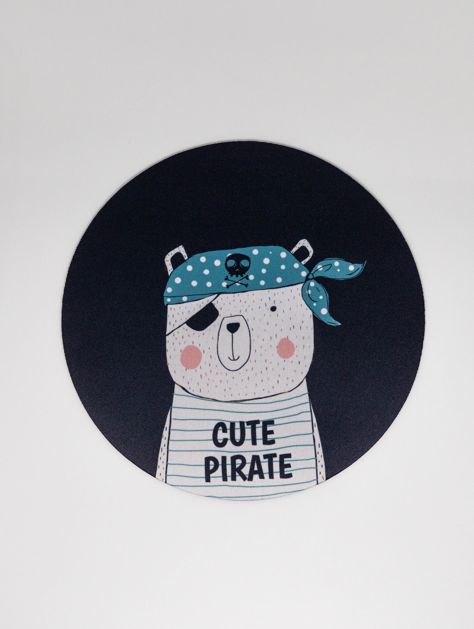 Коврик для компьютерной мыши круглый, 20 см, темно - синий, медведь пират