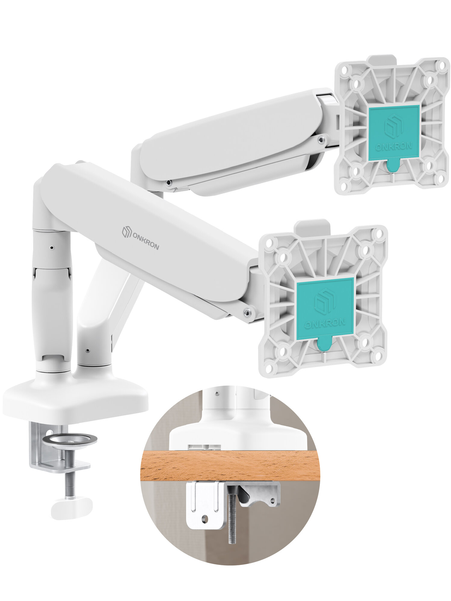 Крепление ONKRON G160 для двух мониторов 13"-32" настольное, 2 по 8 кг, газлифт, белый