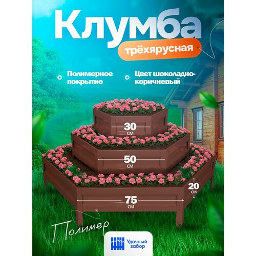 фото Клумба "удачная", альпийская горка , панели 75+50+30см, высота 60 см, цвет: шоколадно-коричневый, оцинкованная с полимерным покрытием садовая для цветов удачная грядка