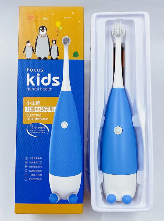 Щетка зубная Focus Kids, вибрирующая, на батарейках, для детей, синяя/зеленая