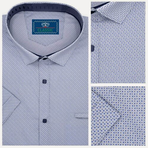 Изображение товара Рубашка прямая классическая с коротким рукавом мужская рубашка, светлая сорочка, на кнопках, рубаха на любой сезон, серая в мелкий рисунок, с карманом, летняя рубашка