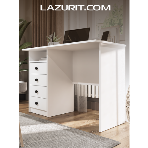 фото Стол компьютерный белый lazurit rocco 110х48х76 письменный с ящиками для школьника