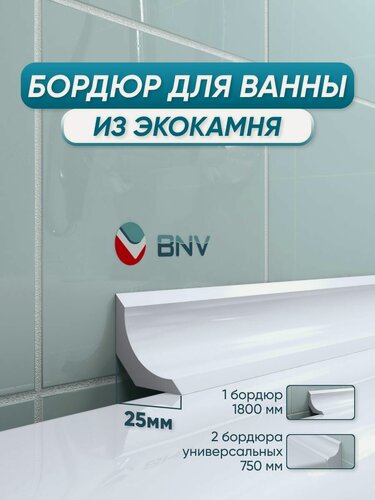 Изображение товара Комплект акриловых бордюров для ванной ЛК25 (3шт), белый цвет, глянцевая поверхность