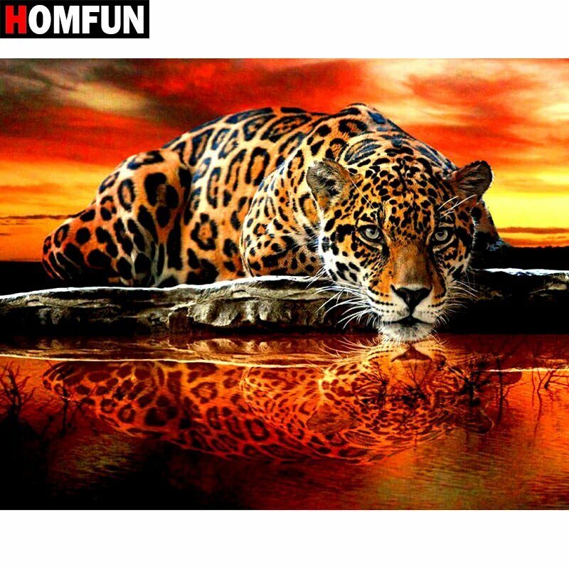 Алмазная живопись "Закат леопард" 60x60 см HOMFUN