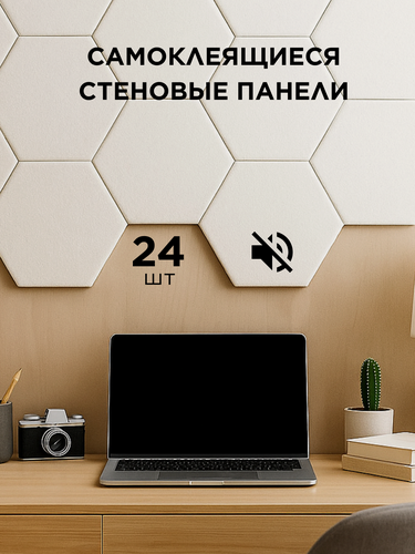 Изображение товара Самоклеящиеся акустические шумоподавляющие звукоизоляционные декоративные панели, цвет белый, 24 штуки, HomeHacks