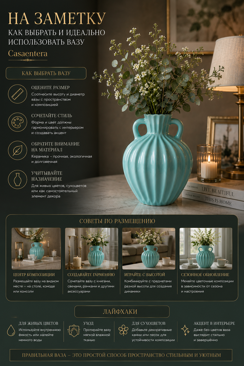 Ваза для цветов керамика бирюзовый Casaentera 15х15х19 см CE04-74-044