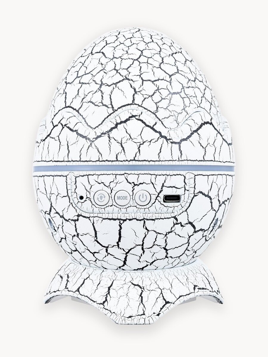 Ночник проектор Яйцо динозавра белый / Блютуз колонка, меняет до 14 цветов, 19 встроенных мелодий, пульт ДУ