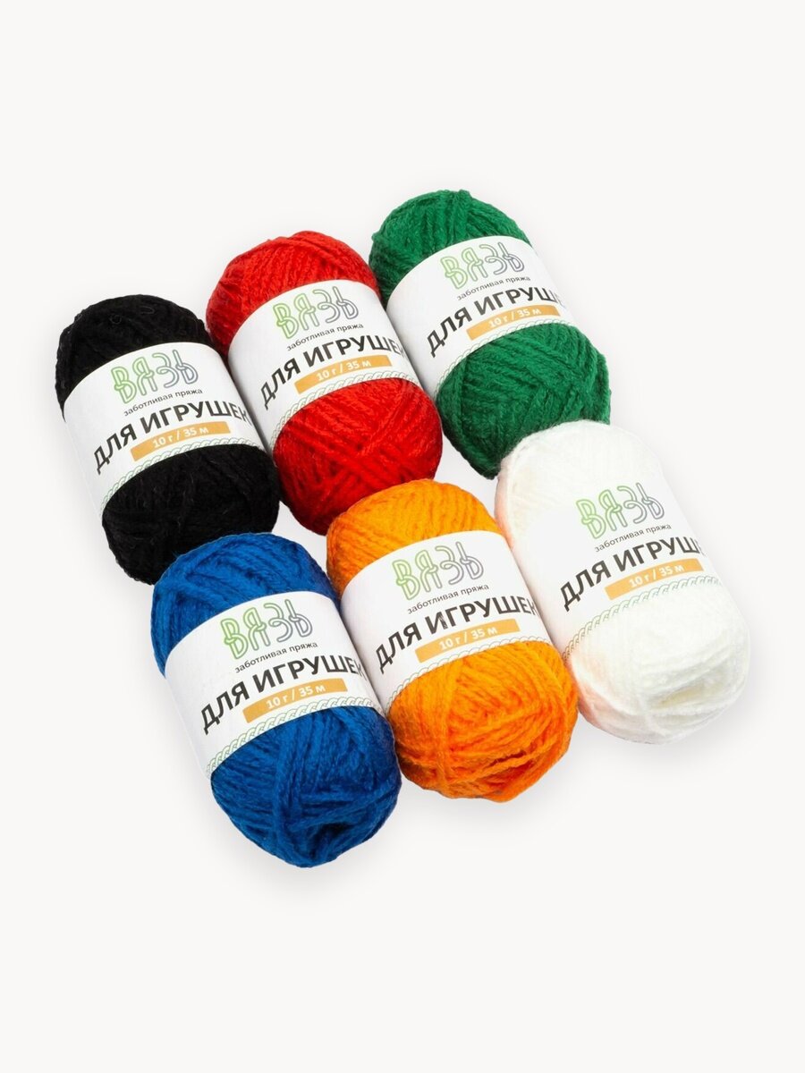 Пряжа для вязания Вязь 'Для игрушек' 10г, 35м (100% акрил) (ассорти №2 'Яркий микс'), 6 мотков
