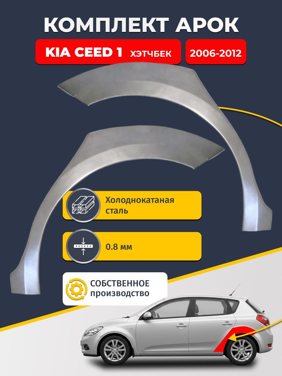 Комплект задних ремонтных арок для автомобиля (2 шт.), Kia Ceed 1 2006-2012 хэтчбек 5 дв. (Киа Сид 1). Холоднокатаная сталь 0,8мм.