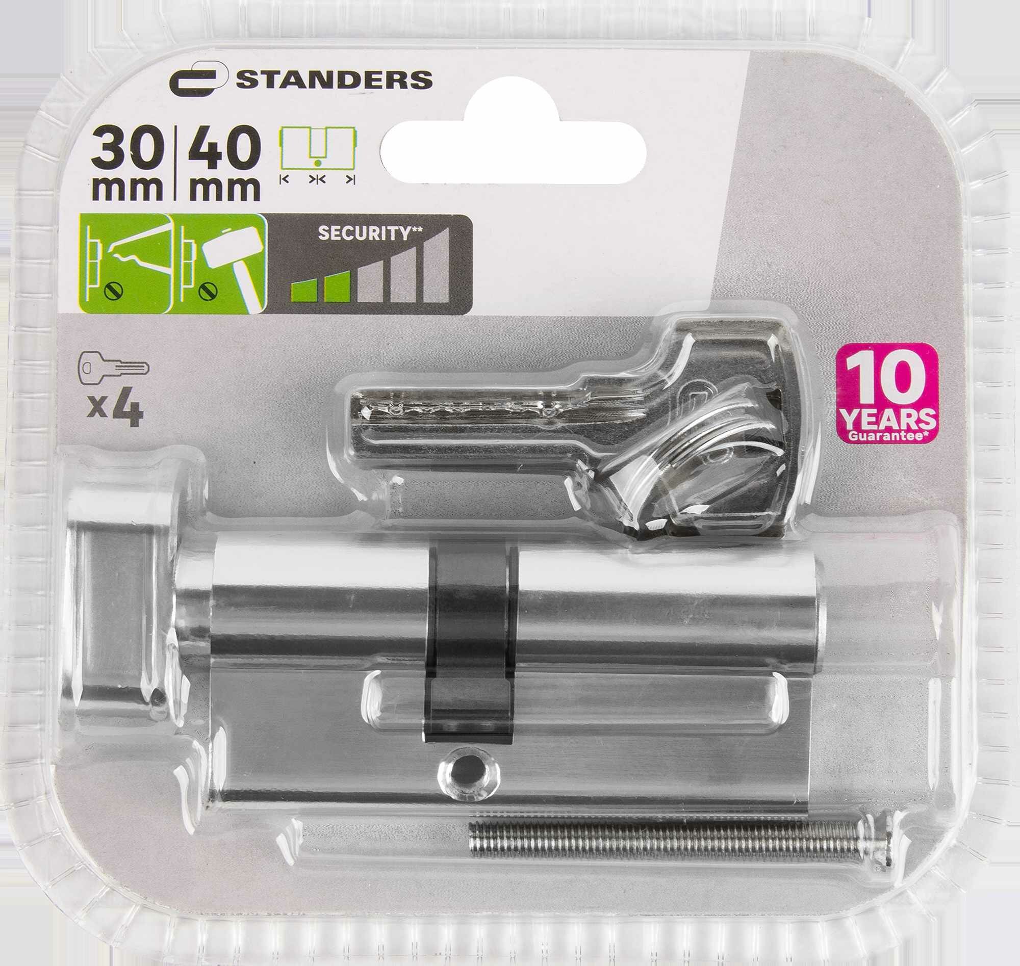 Цилиндр Standers TTAL1-3040NBCR 30x40 мм ключ/вертушка цвет хром