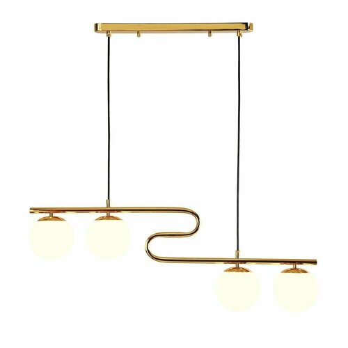 Подвесной светильник цвета золото, каркас изогнутой формы, плафоны из белого стекла, для 4 ламп Е14 от GETOGAZOV FAMILY