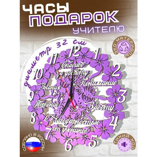 Часы настенные бесшумные, подарок первому учителю.