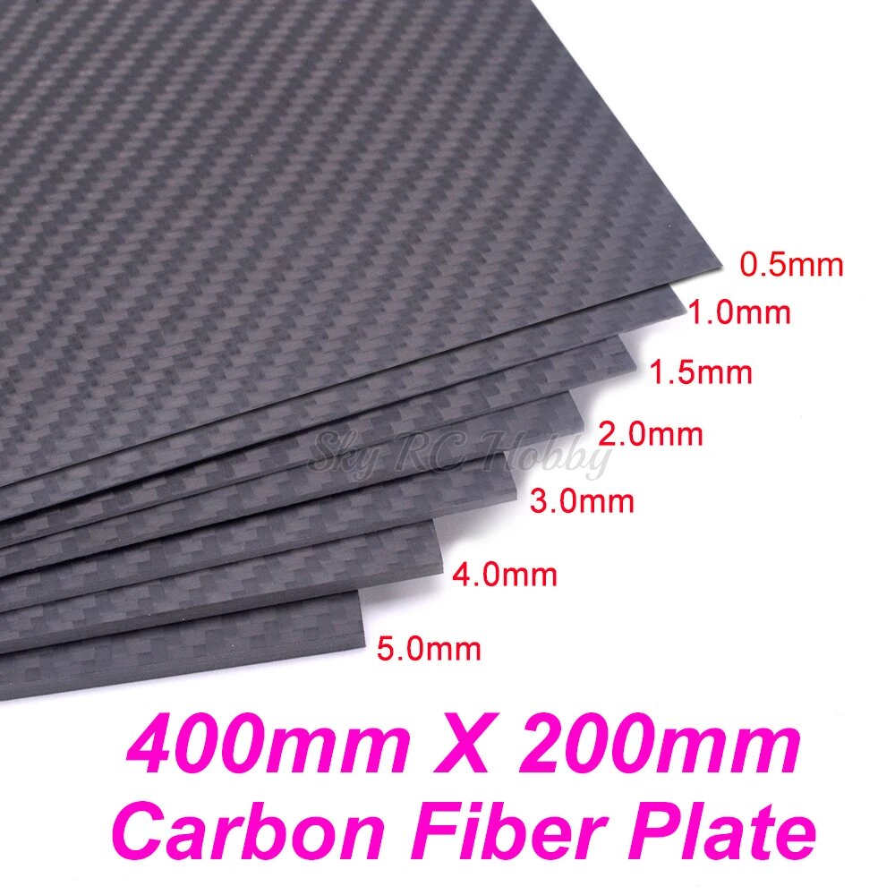 Пластины из углеродного волокна, размер 400*200 мм, толщина 0.5 - 5.0 мм, 1.0mm Thickness