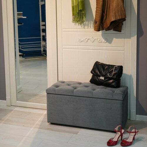 Пуфик Frenesie, велюр, с ящиком, прямоугольный, 80x35x40см, серый