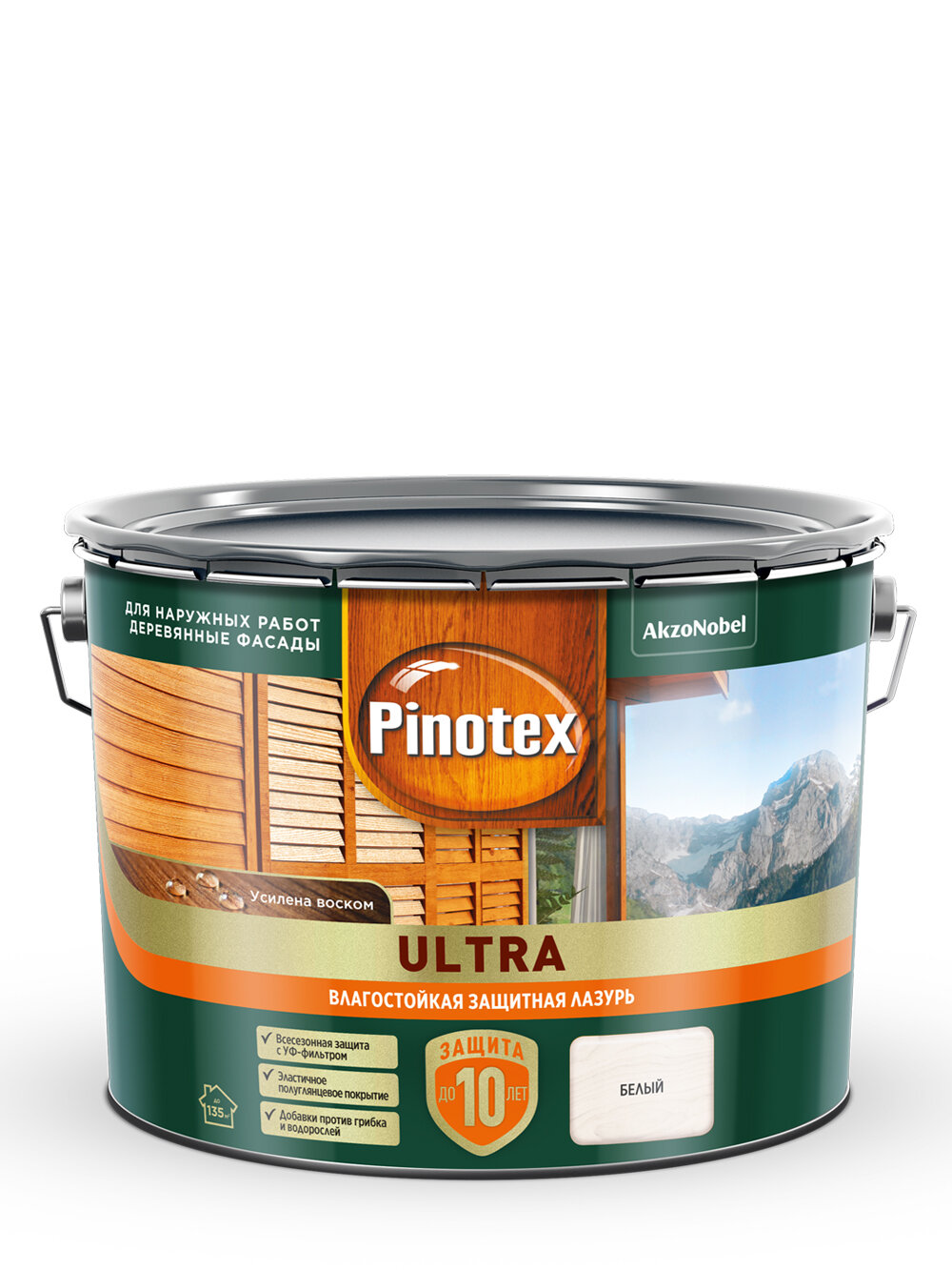 фото Пропитка декоративная для защиты древесины Pinotex Ultra AWB полуглянцевая (0,9 л) белая