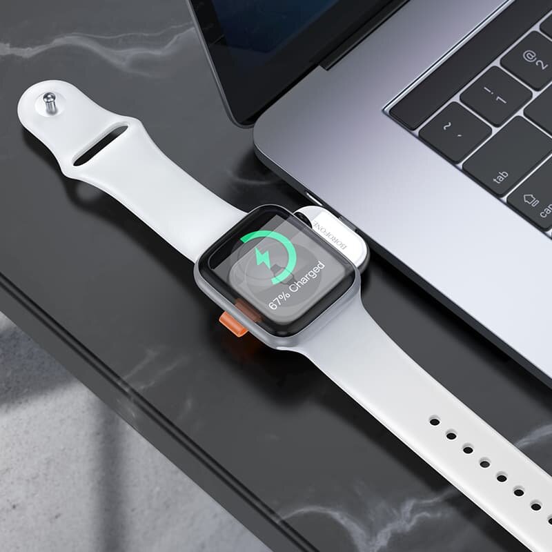 Магнитное зарядное устройство для часов Apple Watch BQ25A Type-C USB серебро — фото 1