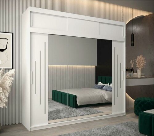 Изображение товара Шкаф-купе МебельЛэнд24 Валмиера NEW - 6А Белый 150x60x240 для одежды трехдверный с 3 зеркалами