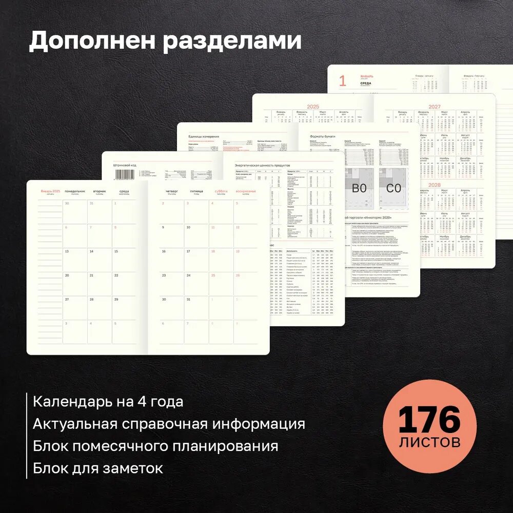 Ежедневник датированный 2025г, А5, 176л, твердый переплет, кожзам, BG "Reptile. Steel", цветной срез, карман — фото 1