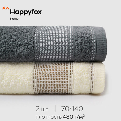 Полотенце махровое банное 70х140 HappyFox Home HF70140NN серый молочный 70X140 1792₽