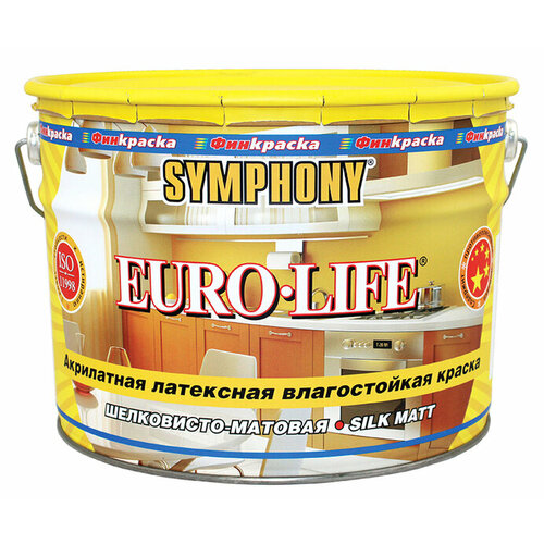 Краска Интерьерная Финкраска Symphony Euro-Life 3л Латексная, Шелковисто-Матовая, Белая, Влагостойкая / Симфония Евро Лайф.