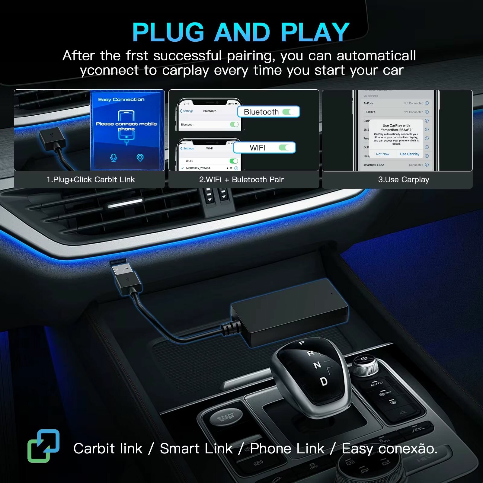 CarlinKit Проводное соединение Carbit link Smartlink Phonelink Carbitlink , легкое подключение к беспроводному CarPlay Android, автомобильный адаптер Baic Jetour Geely Chery Tiggo GAC — фото 1