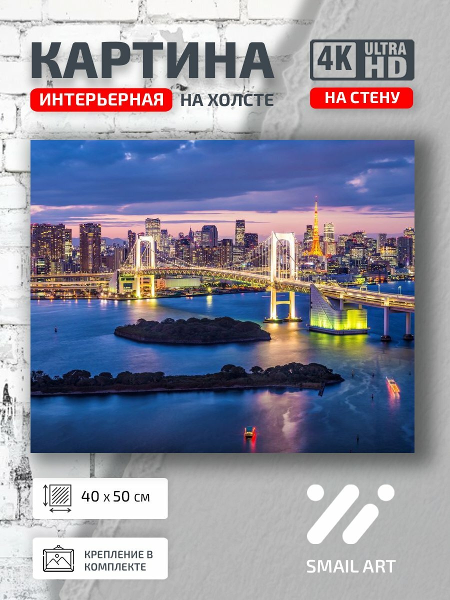 Картина на холсте интерьерная 40 на 50 на стену Огни City для студии урбанистика интерьер