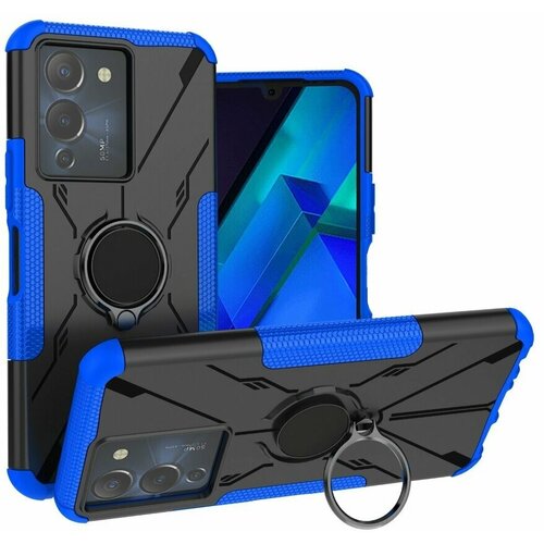 Чехол Armor Shockproof Ring Holder для Infinix NOTE 12 G96 (черный + голубой)