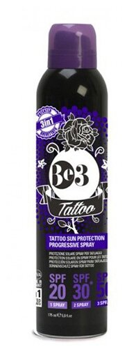 Be3 Спрей солнцезащитный с защитой татуировок Sun Protection Progressive Spray с прогрессирующим SPF 20/30/50 SPF 20, 175 мл