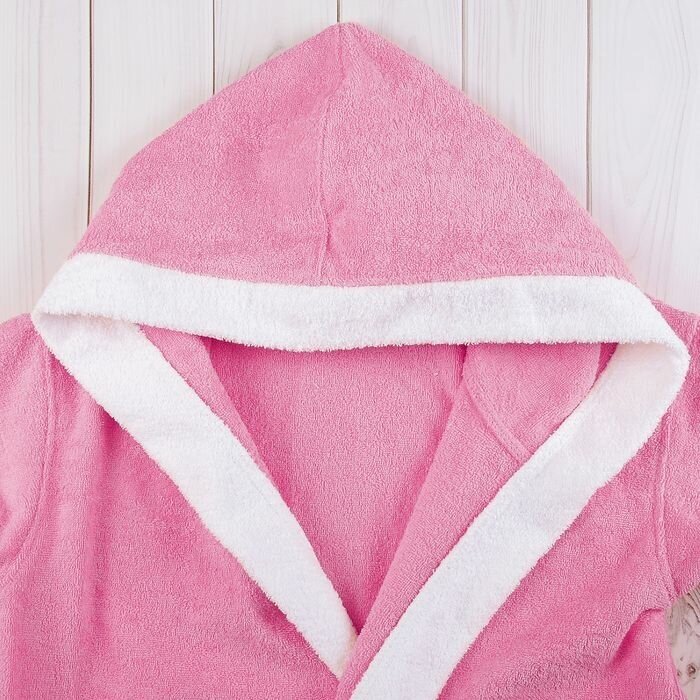 Халат махровый Everliness женский капюшон+комби/белый цвет розовый, разм.56 - фотография № 12