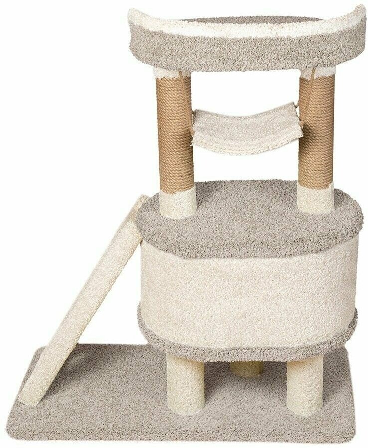 Высокая когтеточка-столбик с домиком и лежанкой для кошек "Игруля" серый - фотография № 4