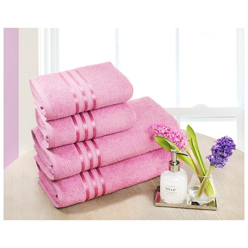 фото Доми набор из 4-х полотенец harmonika цвет: розовый 50х80 см - 2 шт, 70х130 см - 2 шт dome