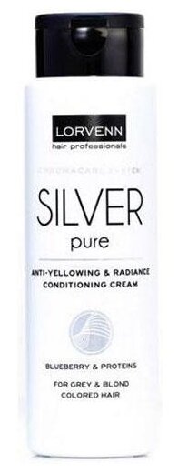 LORVENN крем-кондиционер Silver Pure нейтрализующий для седых блондинистых окрашенных или осветленных волос, 300 мл