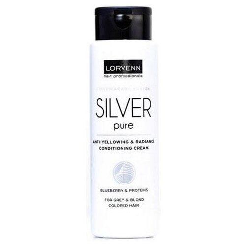 LORVENN крем-кондиционер Silver Pure нейтрализующий для седых блондинистых окрашенных или осветленных волос, 300 мл нейтрализующий крем кондиционер lorvenn silver pure anti yellowing