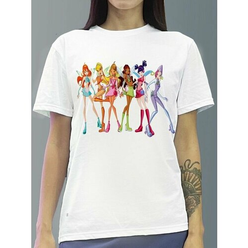 фото Футболка женская белая молочный оттенок из хлопка с dtf принтом мультфильм винкс - 6 будь на стиле