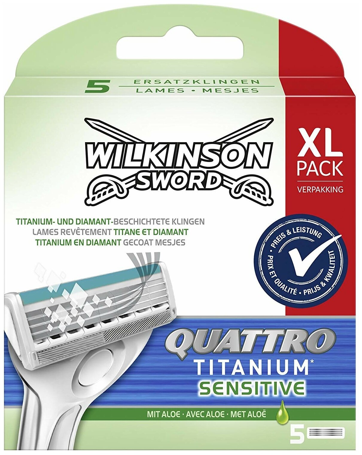 Wilkinson Sword / Schick Quattro Titanium Sensitive / Сменные кассеты для бритвы Quattro ( 5 шт)