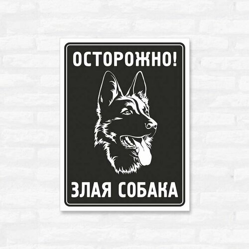 Табличка "Осторожно! Злая собака", 25х33 см, ПВХ