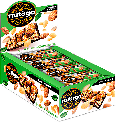 Nut&Go, батончик Almond & peanut, 18 штук по 36 грамм