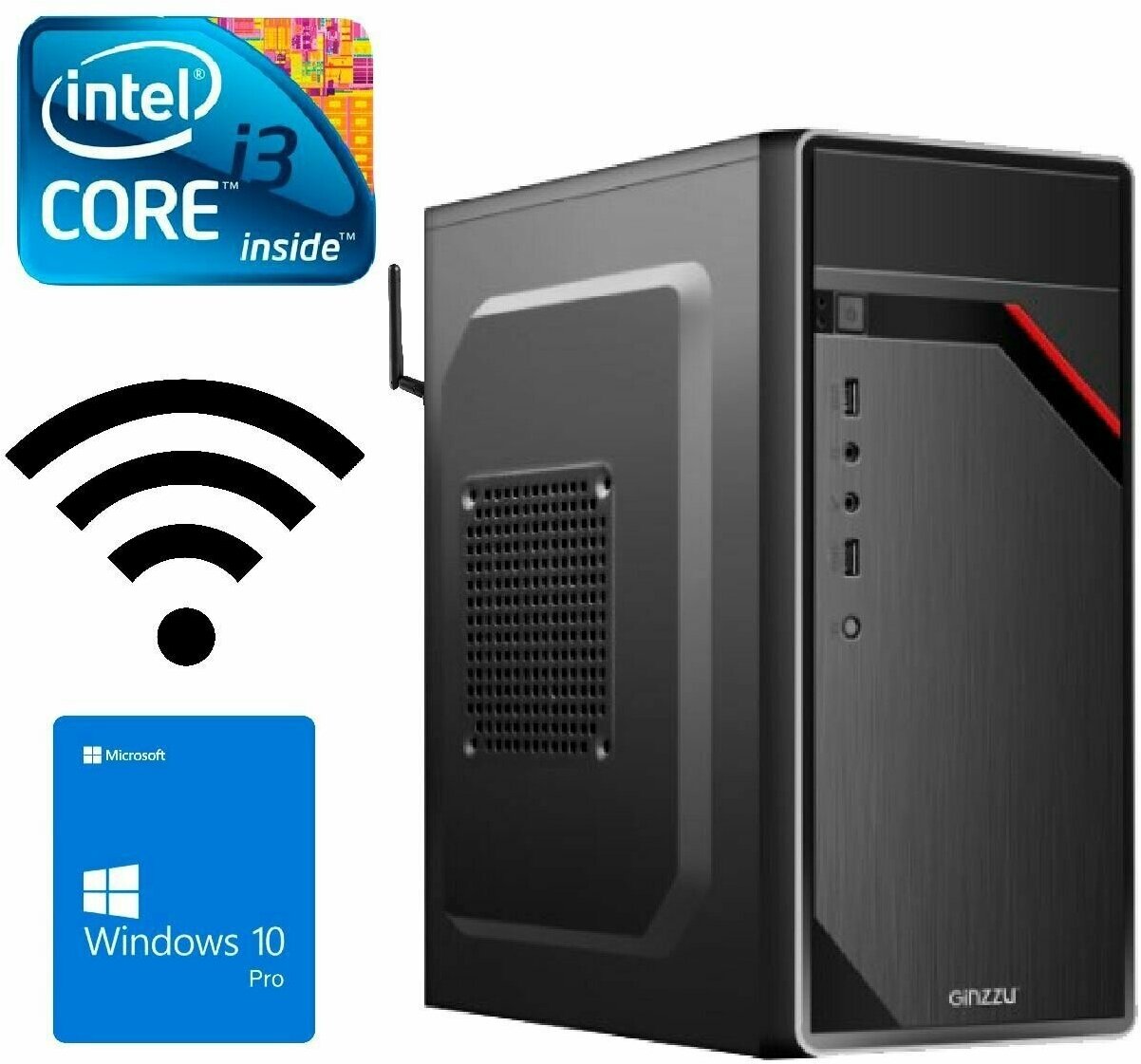 Системный блок Intel core i3-2100 3.1 ГГц RAM 16Gb SSD 240Gb Windows 10Pro Wi-Fi офисный для работы для учебы для дома