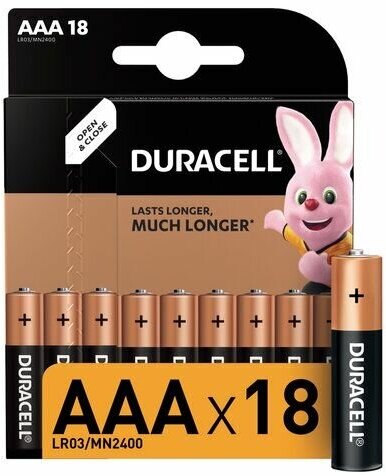 Батарейки комплект 18 шт, DURACELL Basic, AAA (LR03, 24А), алкалиновые, мизинчиковые, блистер, 81483686
