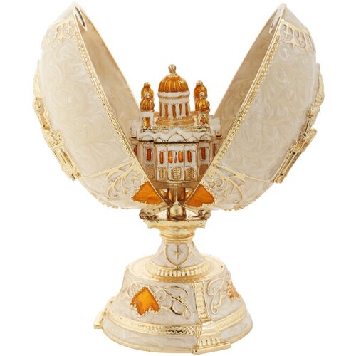 Яйцо-шкатулка в стиле Фаберже Храм Христа Спасителя, бежевое, 12см