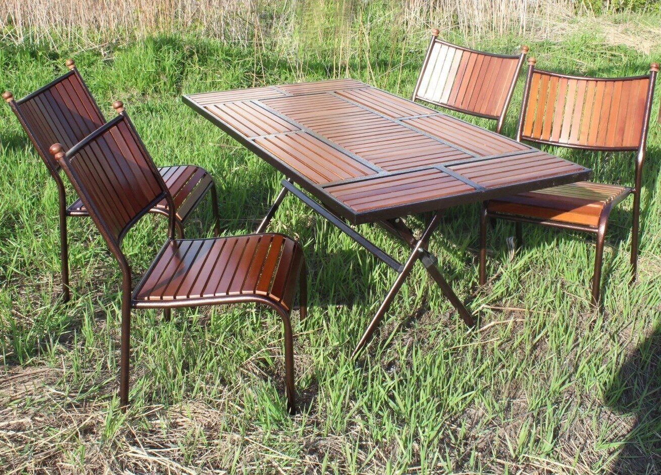 Комплект мебели для сада / складной стол дерево+ металл / 4 стула - фотография № 3